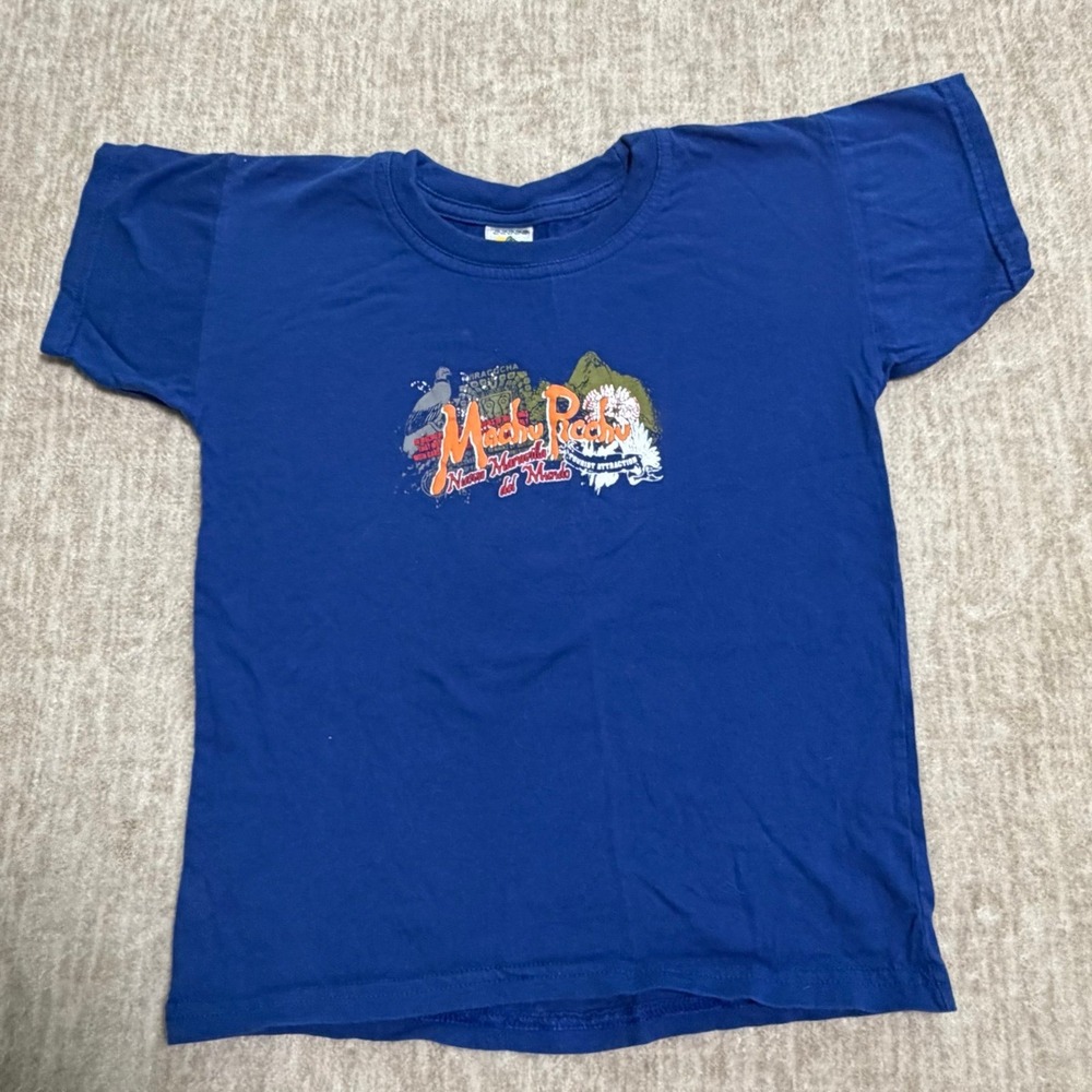 Vintage Machu Picchu Peru Graphic T-Shirt Youth Small Blue Travel Souvenir